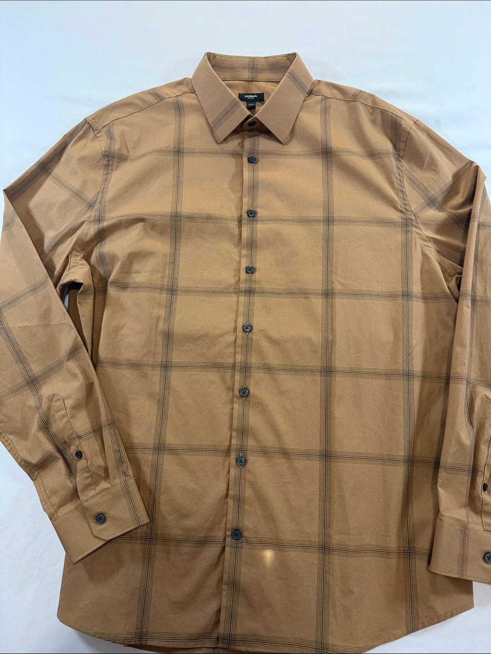 Express Men's Tan Plaid Button-Down Shirt Size XL